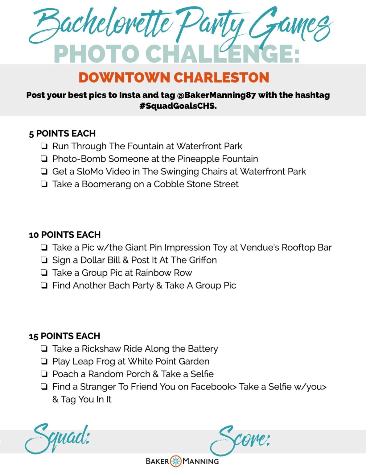 Charleston Bachelorette Party Itinerary Ideas - BakerManning.com